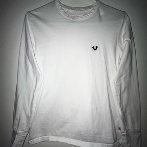 True Religion White Cotton Logo Long Sleeve Pullover T-Shirt